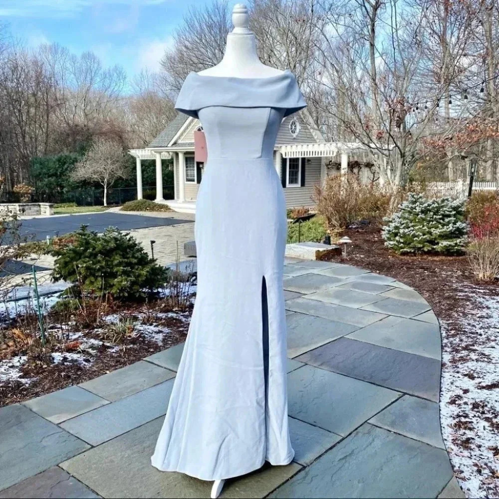 NWT Anthropologie BHLDN Off The Shoulder Formal Maxi Dress Thompson Aqua Bliss